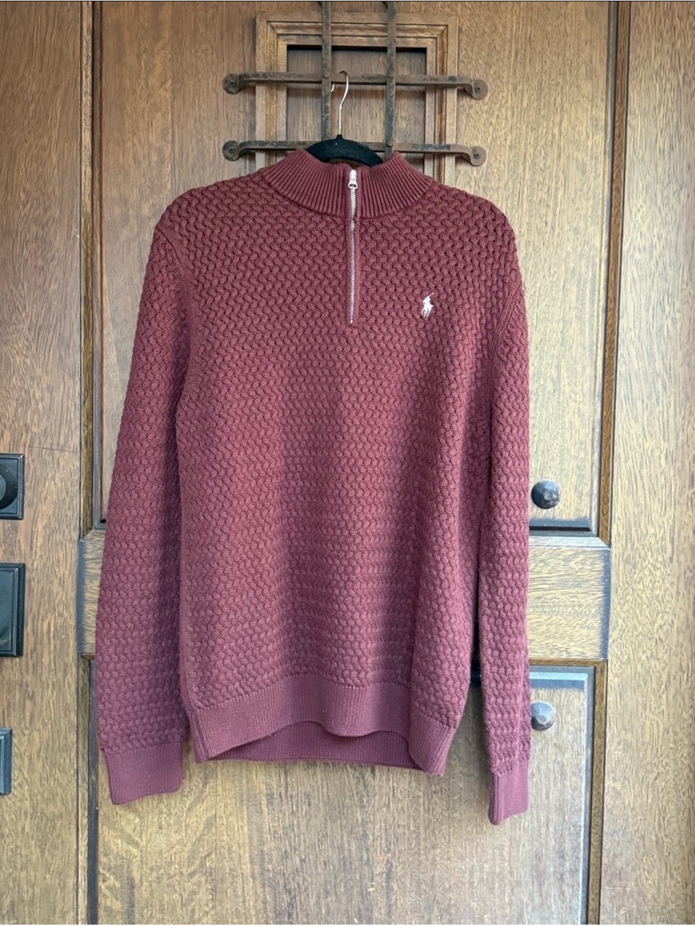 Ralph Lauren Men's Half-Zip Textured Knit Sweater - Burgundy Size S